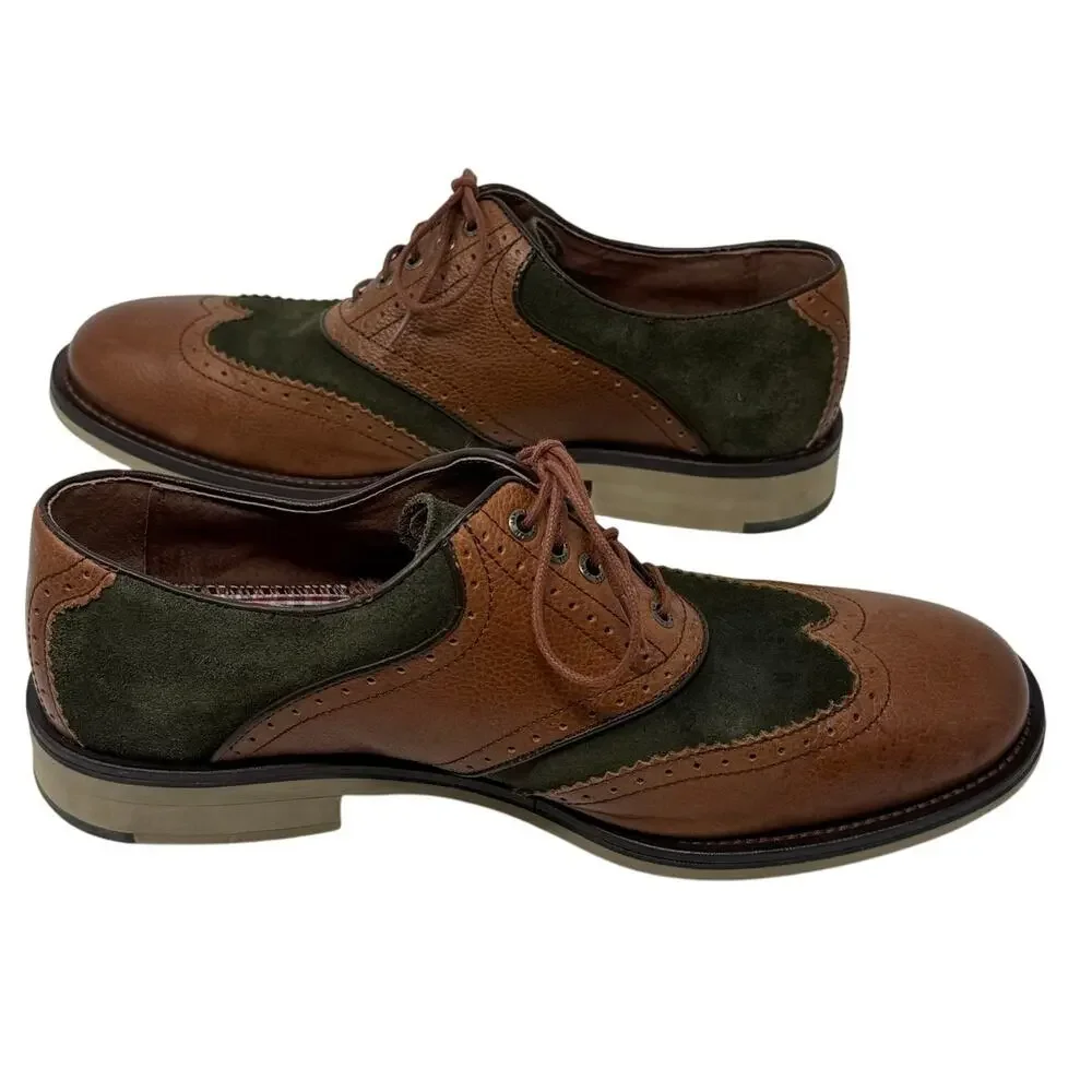 Johnston & Murphy Men's 9 Wingtip Oxford Shoes Brown Green Leather Suede